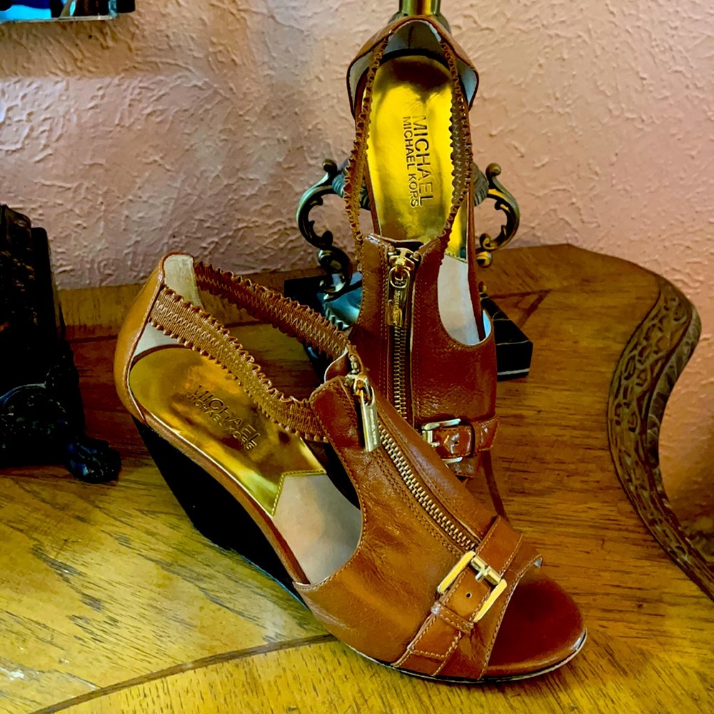 Michael Kors brown wedge sandals